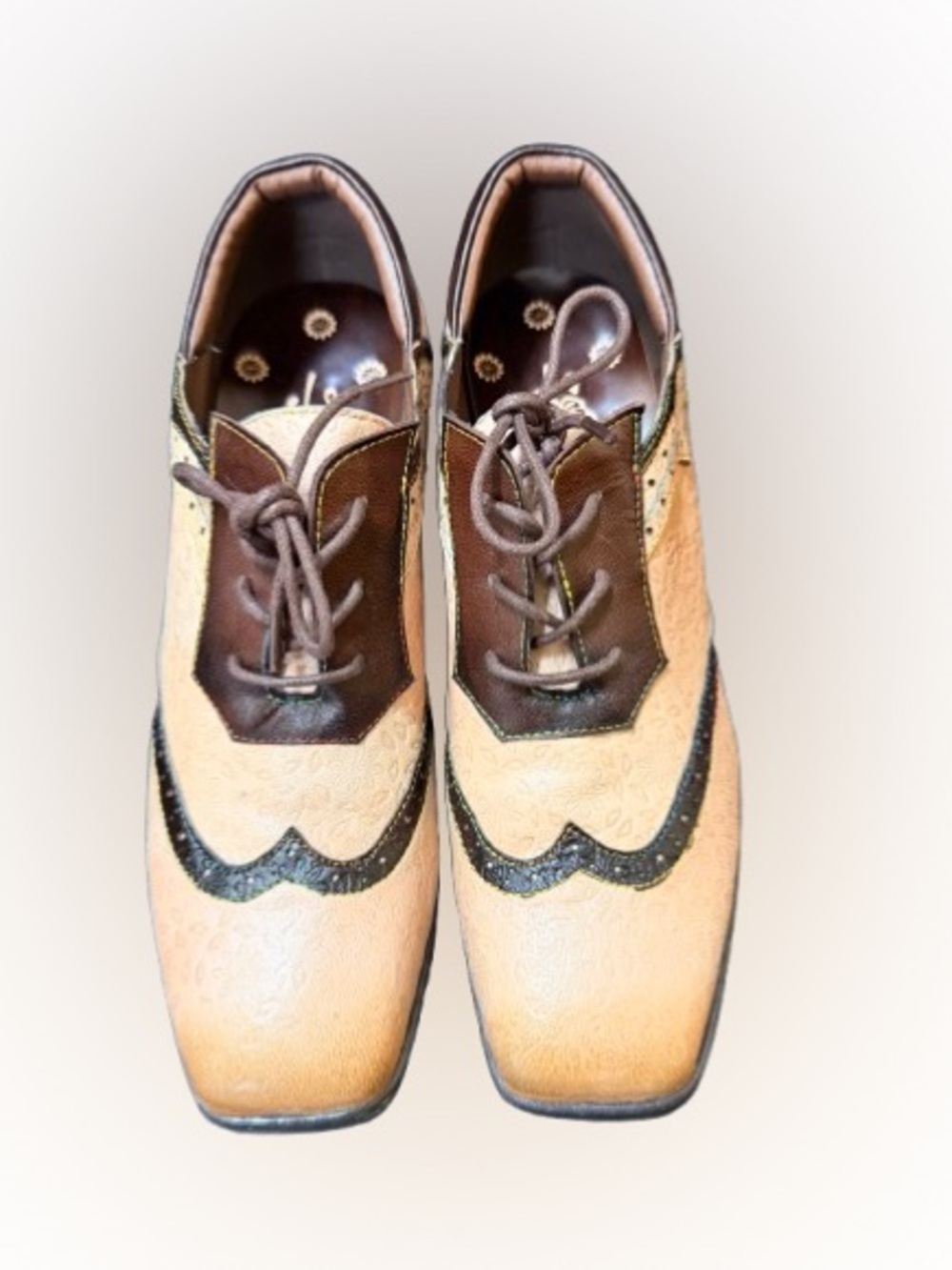 Soffia Adele Leather Brogue Oxford Heels EU 39 Beige Floral Steampunk
